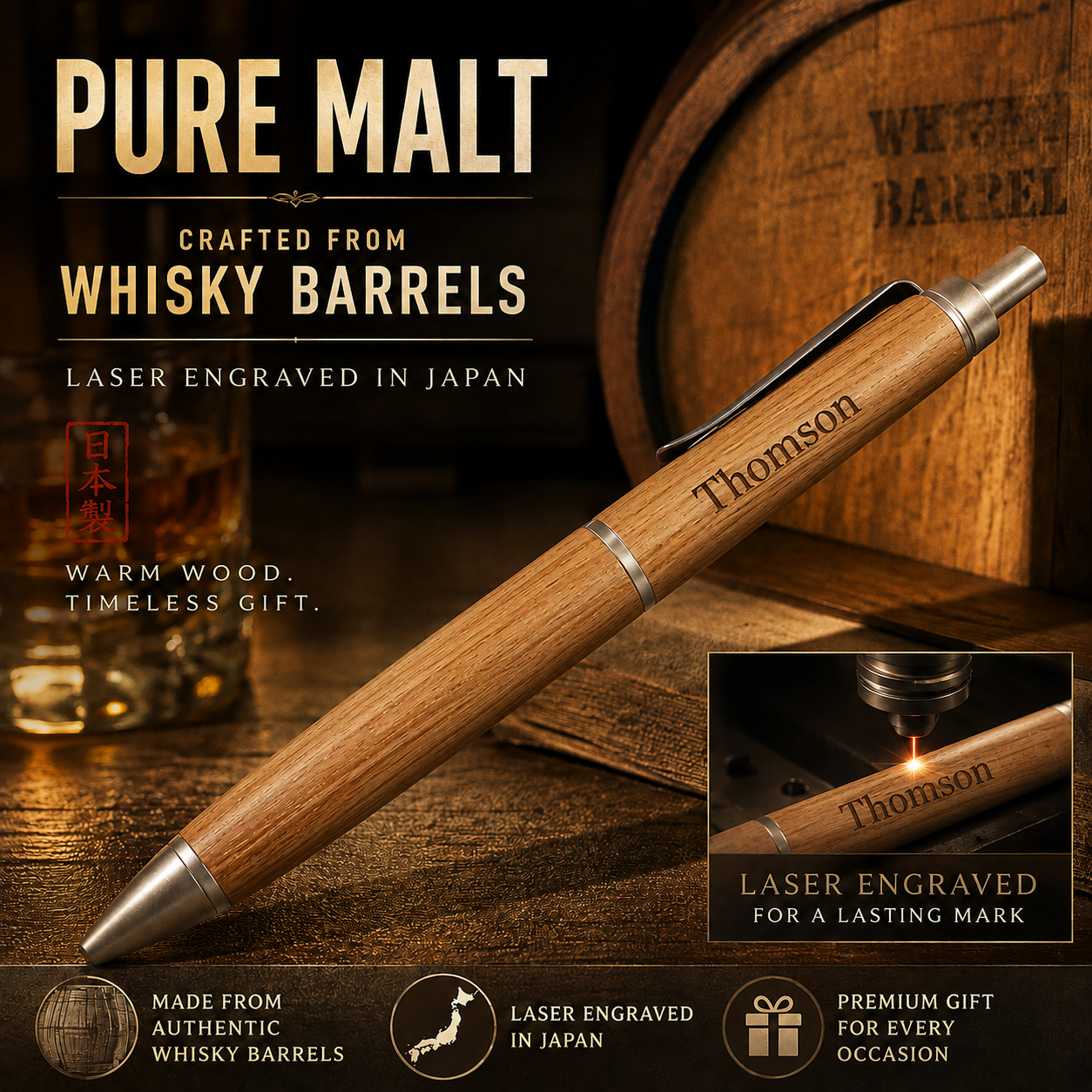 Personalization | Pure Malt JETSTREAM Inside Single Ballpoint Pen, 0.5 mm, Dark Brown, SXN-PM-05 | Mitsubishi Pencil uni | Gift for Graduation, Birthday & Father's Day