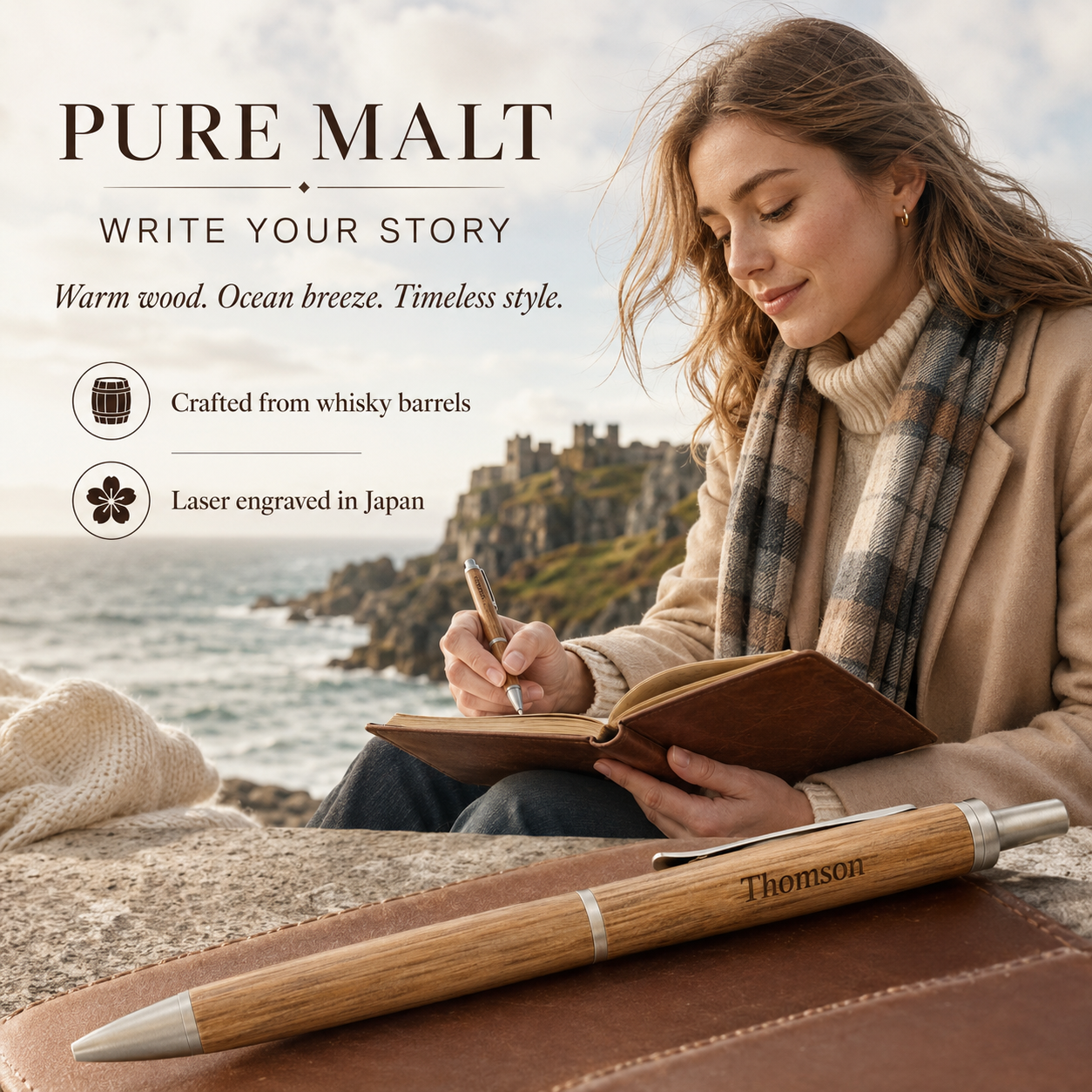 Personalization | Pure Malt JETSTREAM Inside Single Ballpoint Pen, 0.5 mm, Dark Brown, SXN-PM-05 | Mitsubishi Pencil uni | Gift for Graduation, Birthday & Father's Day