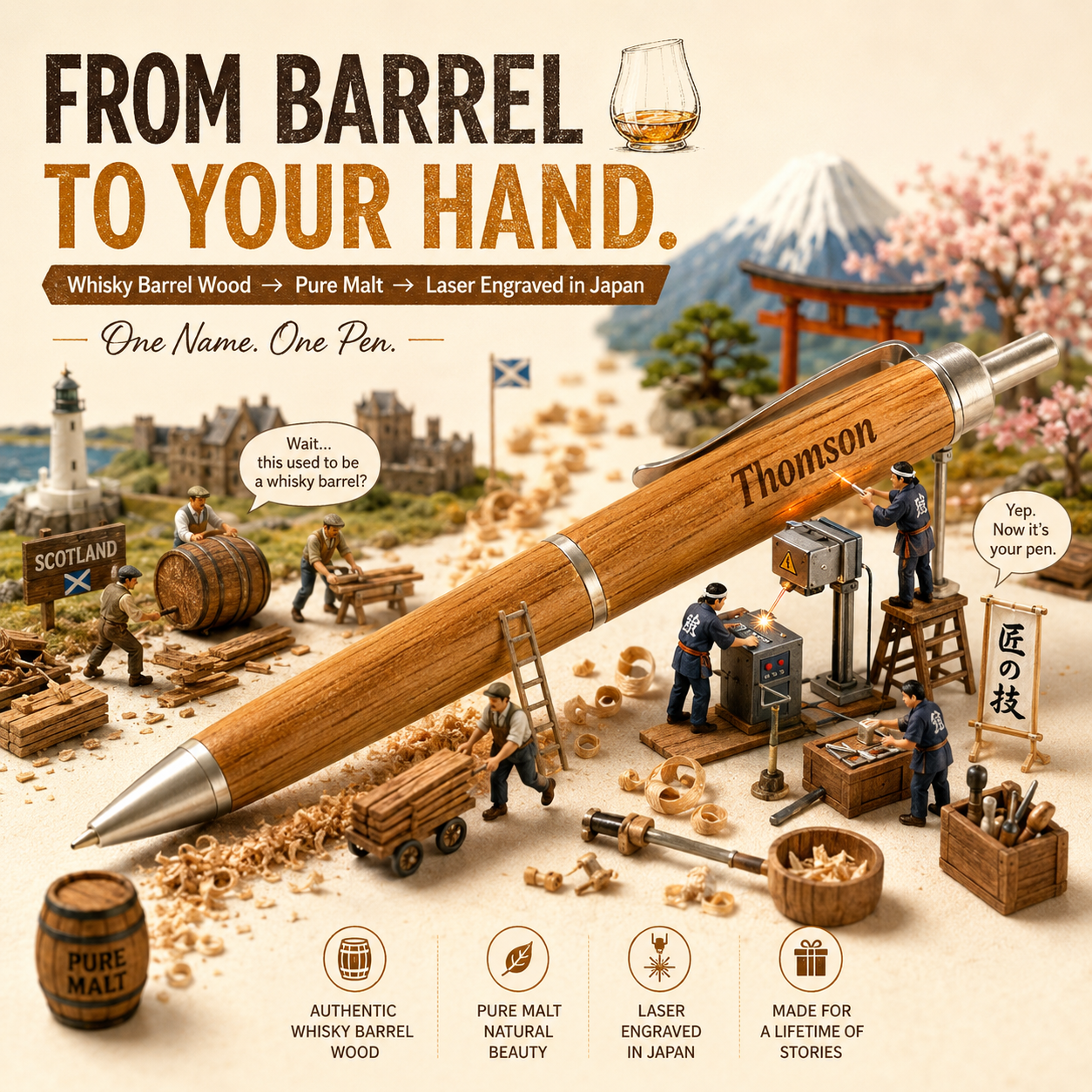Personalization | Pure Malt JETSTREAM Inside Single Ballpoint Pen, 0.5 mm, Dark Brown, SXN-PM-05 | Mitsubishi Pencil uni | Gift for Graduation, Birthday & Father's Day